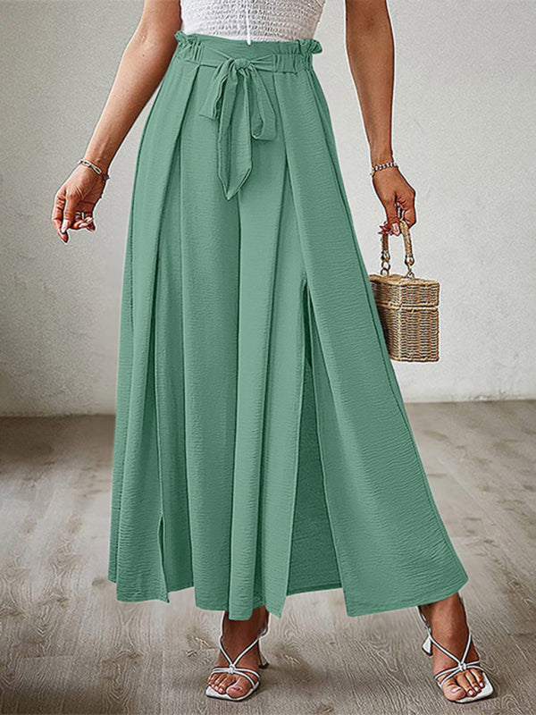 Textured Tie Front Wide Leg Pants