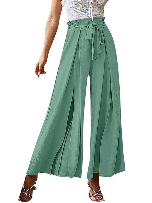 Textured Tie Front Wide Leg Pants