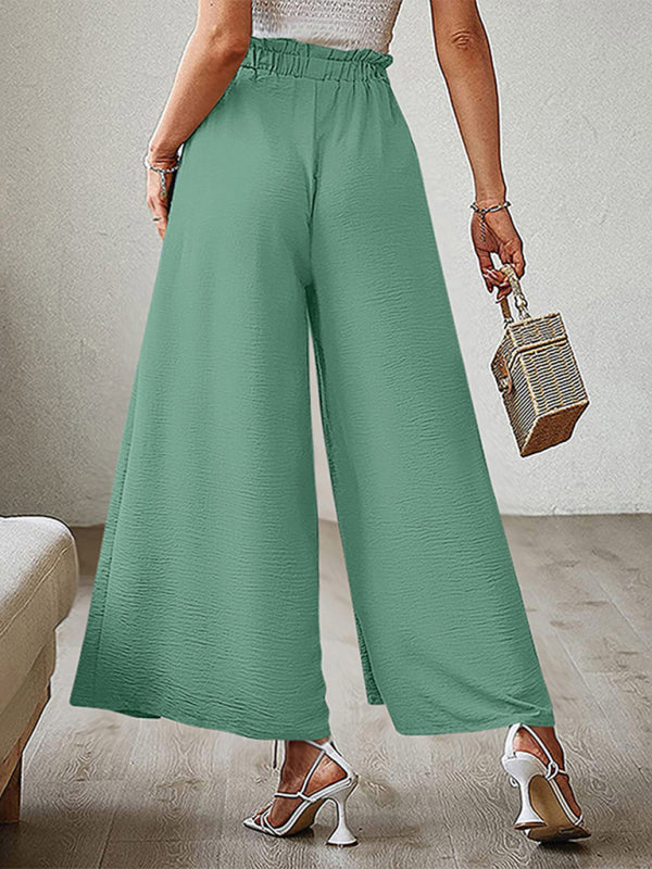 Textured Tie Front Wide Leg Pants