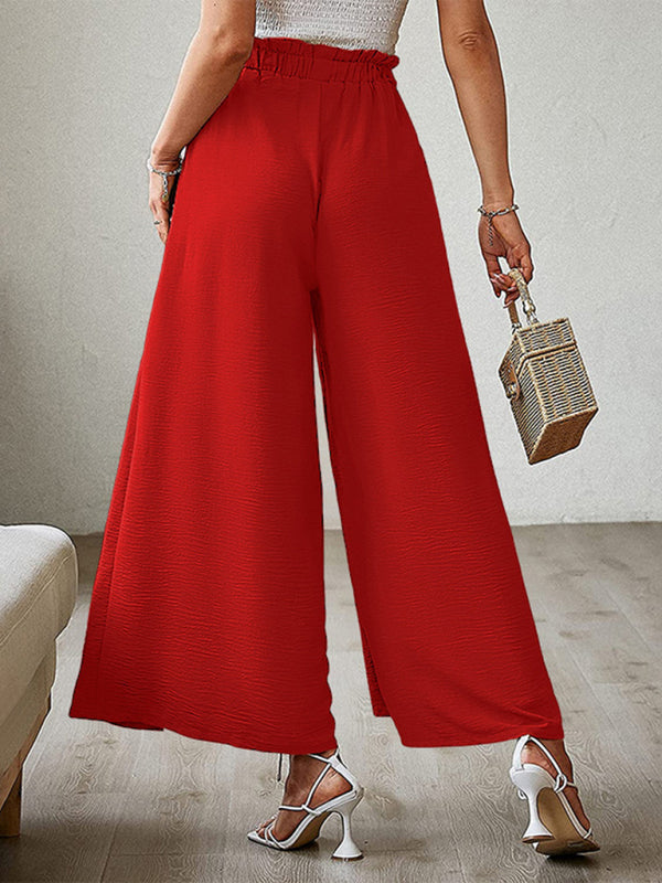 Textured Tie Front Wide Leg Pants