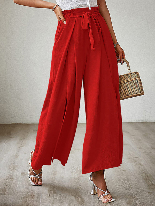 Textured Tie Front Wide Leg Pants