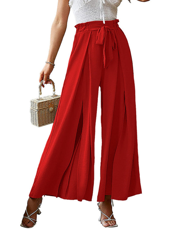 Textured Tie Front Wide Leg Pants