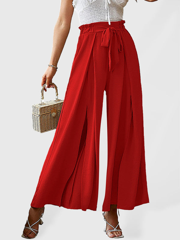 Textured Tie Front Wide Leg Pants