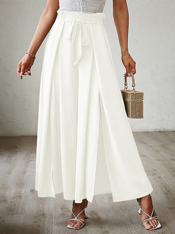 Textured Tie Front Wide Leg Pants