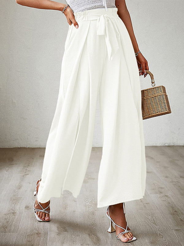 Textured Tie Front Wide Leg Pants