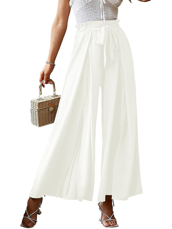 Textured Tie Front Wide Leg Pants