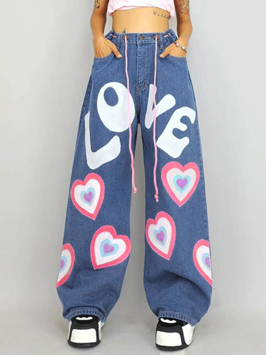 Graphic Print Loose Jeans