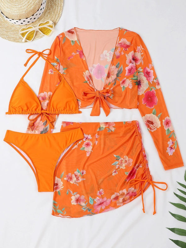 Printed Drawstring Bikini Set