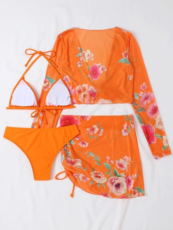 Printed Drawstring Bikini Set