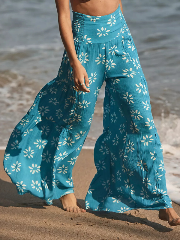 Printed Smocked-Waist Pants