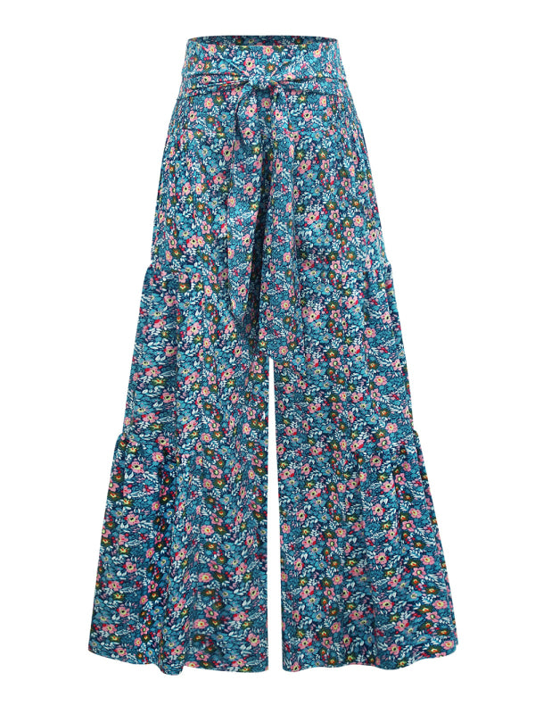 Printed Smocked-Waist Pants