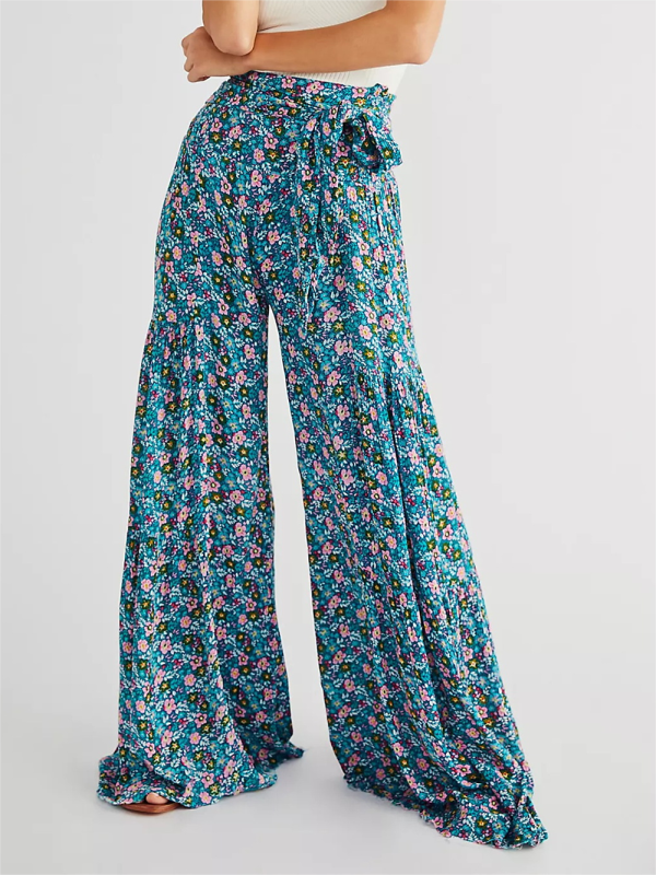 Printed Smocked-Waist Pants