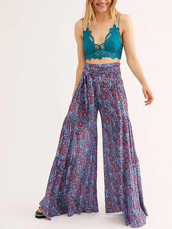 Printed Smocked-Waist Pants