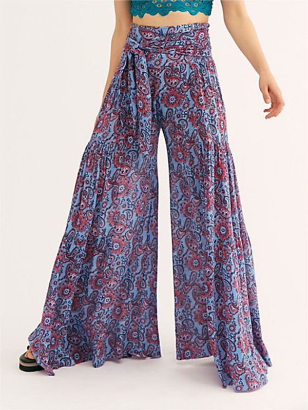 Printed Smocked-Waist Pants