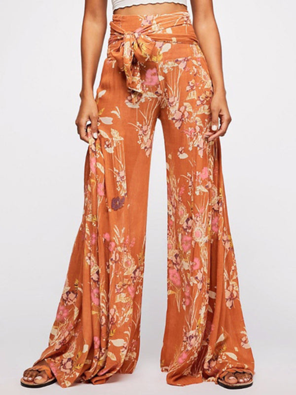 Printed Smocked-Waist Pants