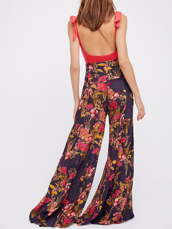 Printed Smocked-Waist Pants