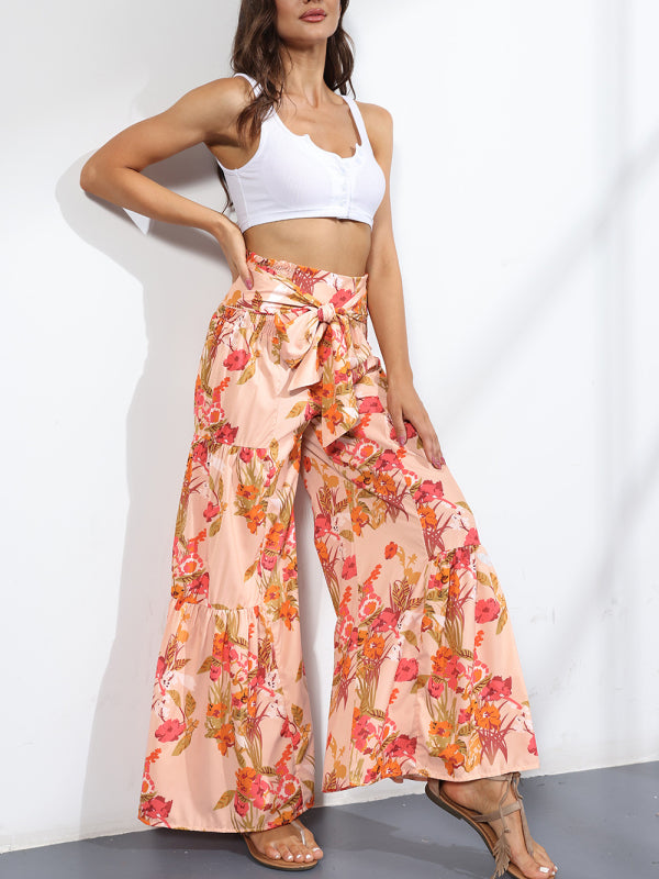 Printed Smocked-Waist Pants