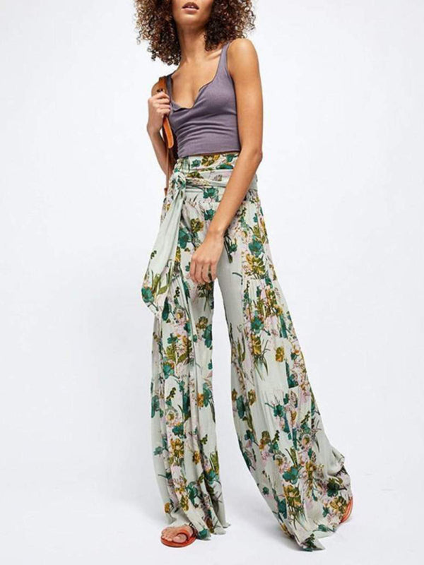 Printed Smocked-Waist Pants