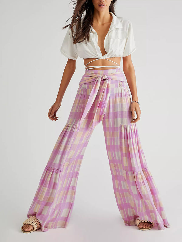 Printed Smocked-Waist Pants