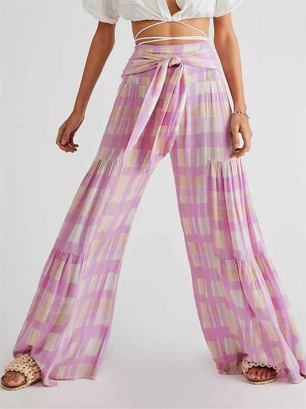 Printed Smocked-Waist Pants