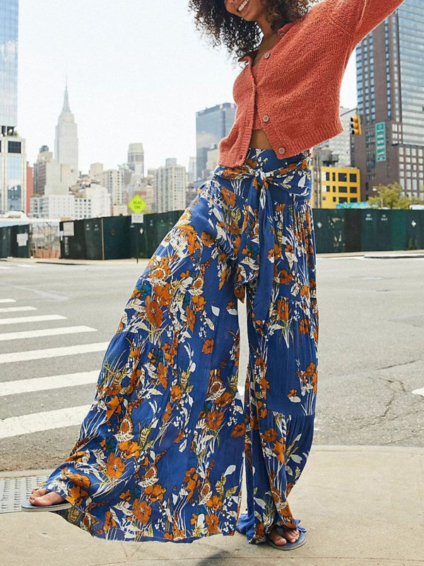 Printed Smocked-Waist Pants