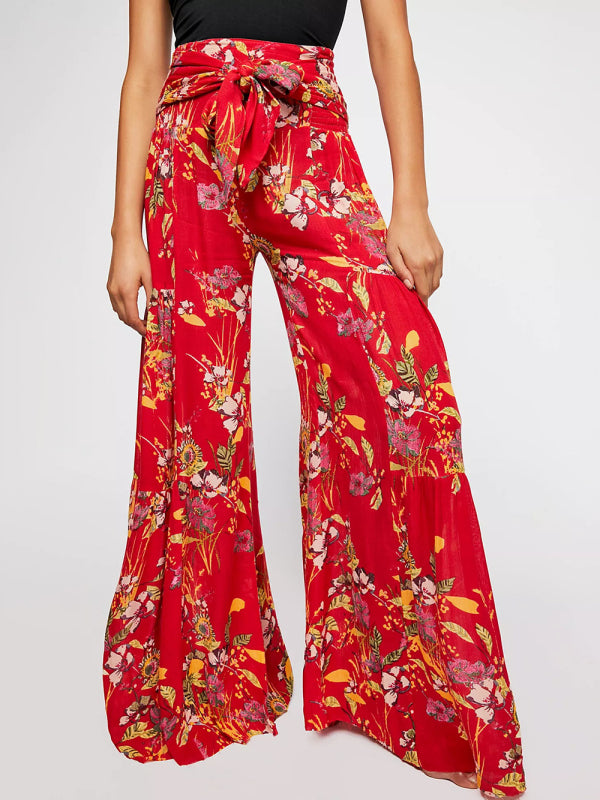 Printed Smocked-Waist Pants