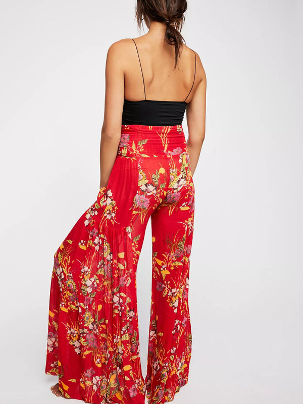 Printed Smocked-Waist Pants