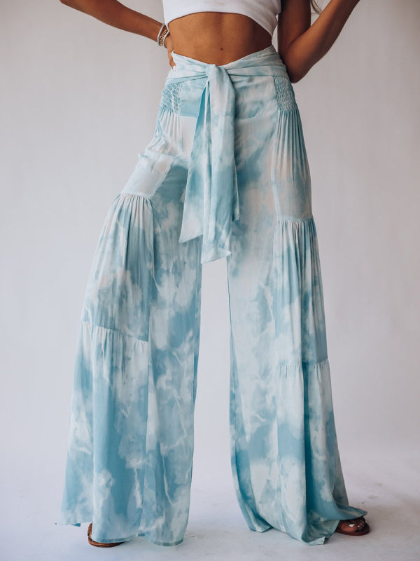 Printed Smocked-Waist Pants