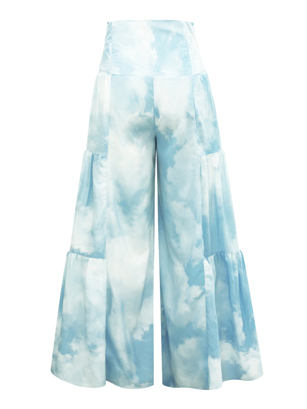 Printed Smocked-Waist Pants