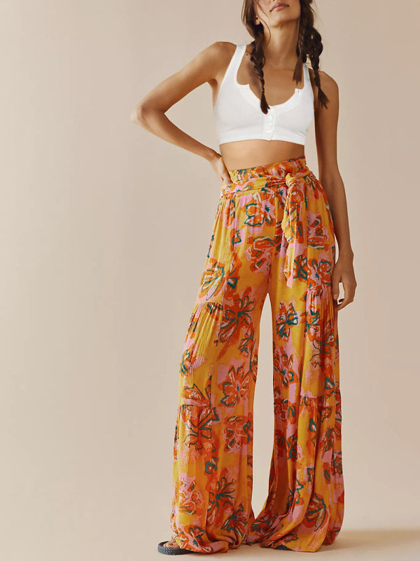 Printed Smocked-Waist Pants