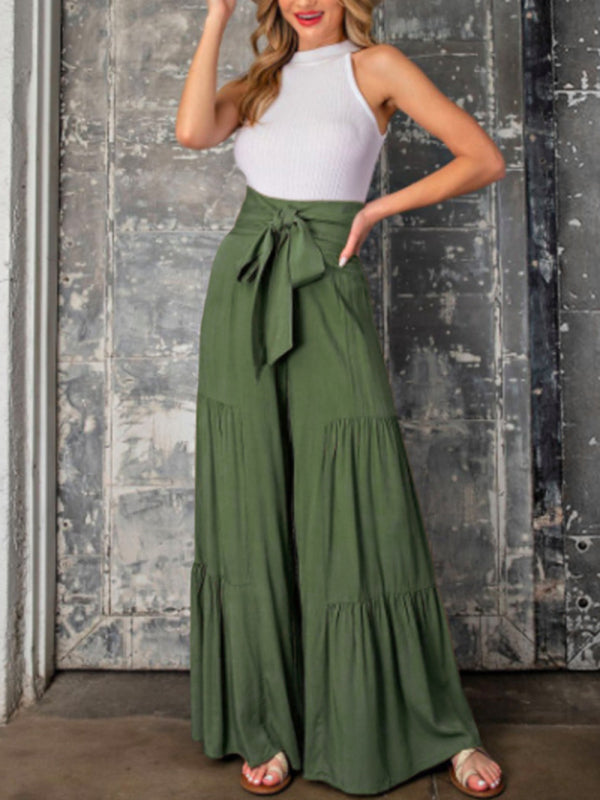 Tiered Wide-Leg Smocked Pants