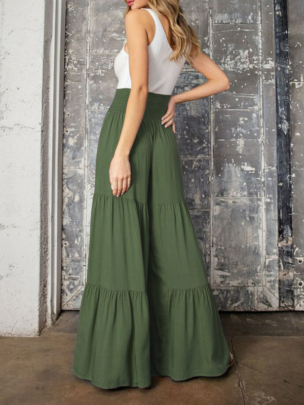 Tiered Wide-Leg Smocked Pants