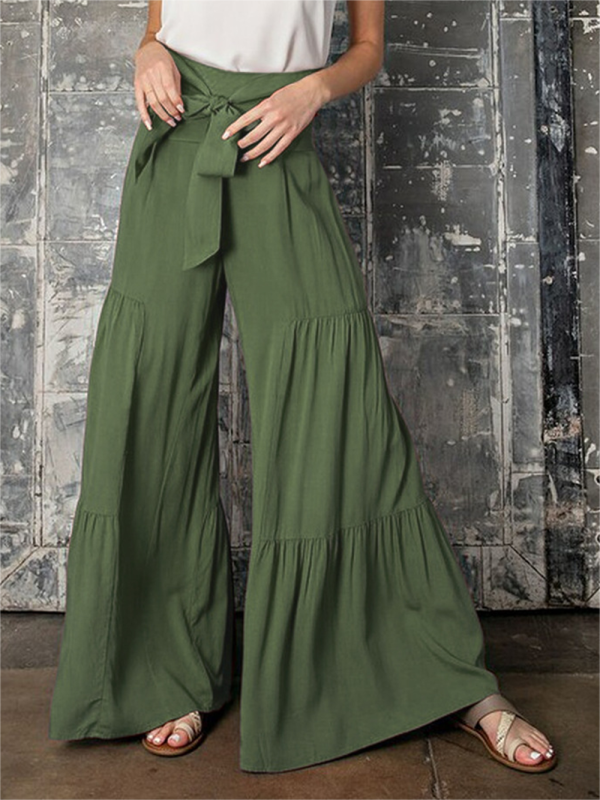 Tiered Wide-Leg Smocked Pants