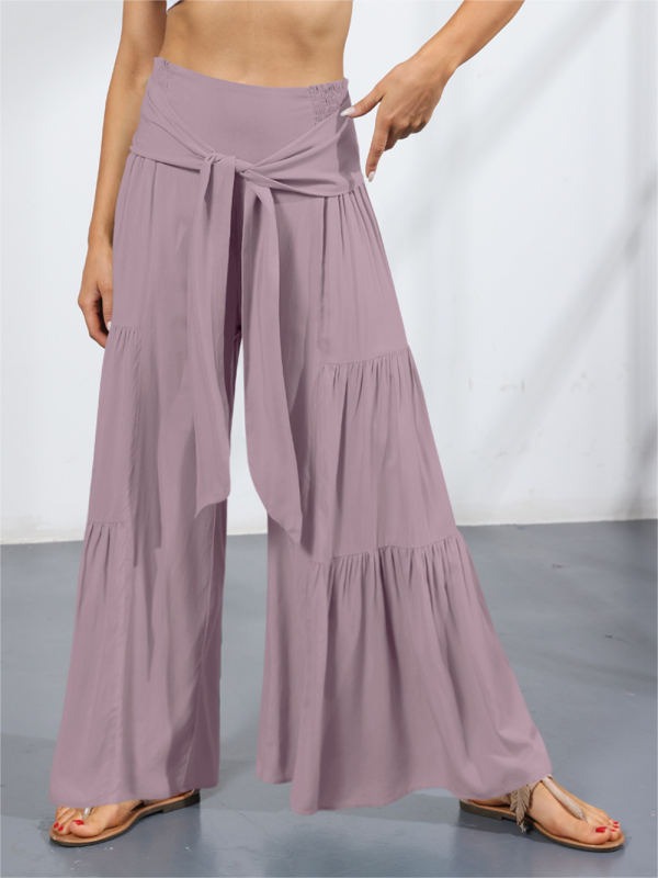 Tiered Wide-Leg Smocked Pants