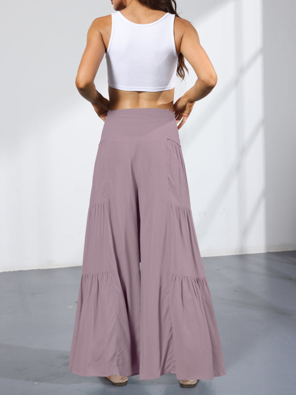 Tiered Wide-Leg Smocked Pants