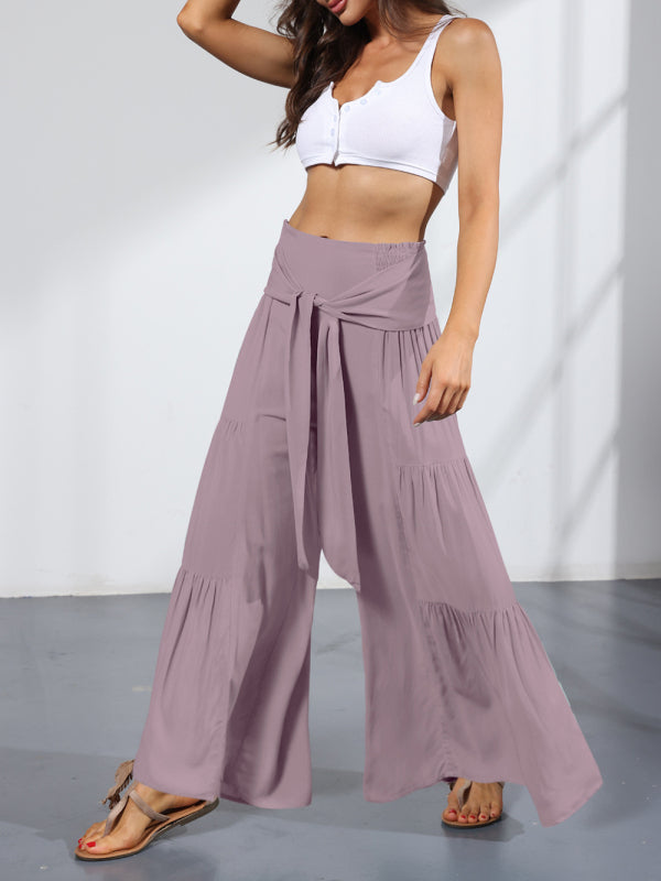 Tiered Wide-Leg Smocked Pants