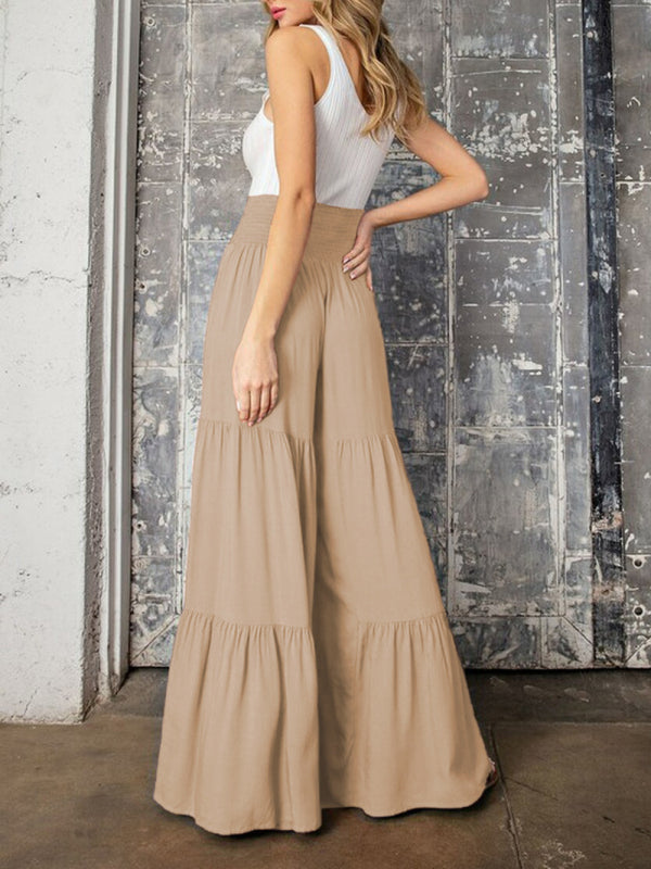 Tiered Wide-Leg Smocked Pants