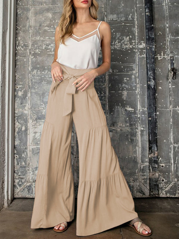 Tiered Wide-Leg Smocked Pants