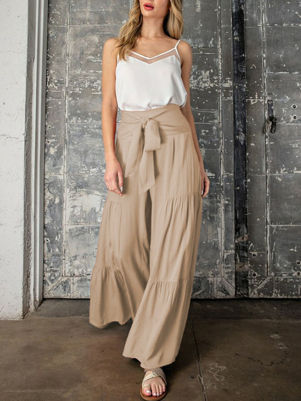 Tiered Wide-Leg Smocked Pants