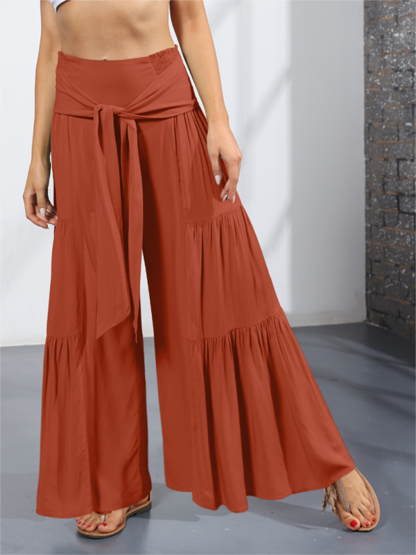 Tiered Wide-Leg Smocked Pants