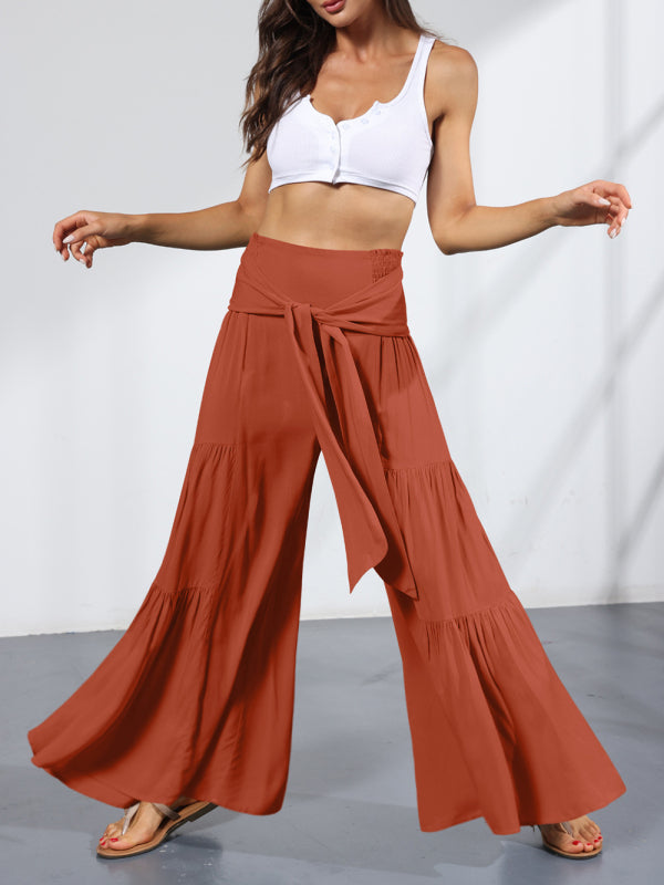 Tiered Wide-Leg Smocked Pants