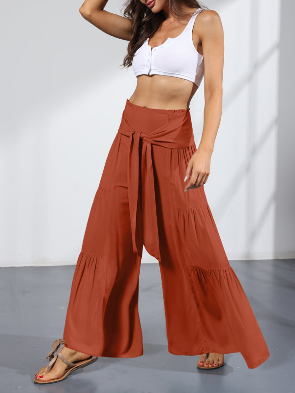 Tiered Wide-Leg Smocked Pants