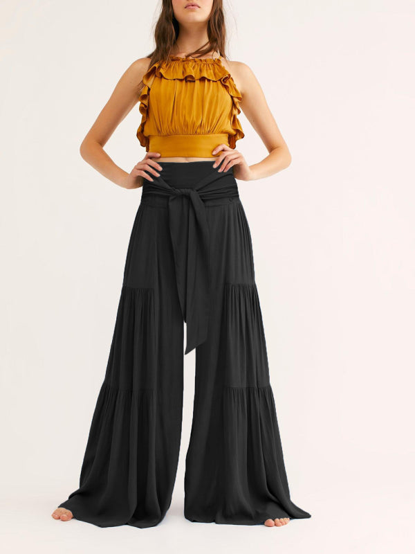 Tiered Wide-Leg Smocked Pants