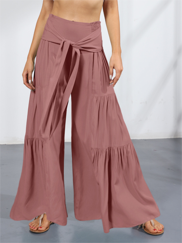 Tiered Wide-Leg Smocked Pants