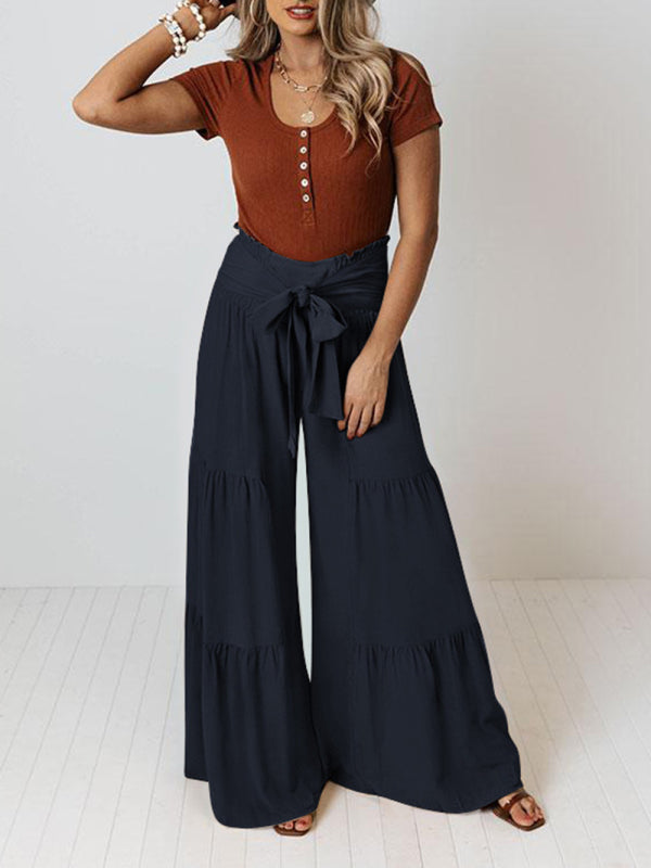 Tiered Wide-Leg Smocked Pants