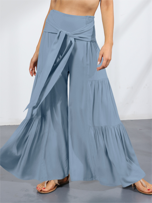 Tiered Wide-Leg Smocked Pants