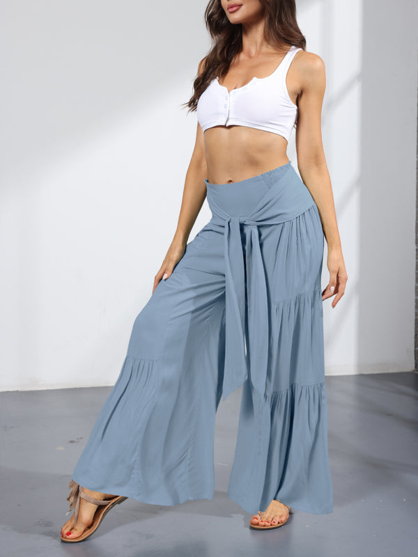 Tiered Wide-Leg Smocked Pants