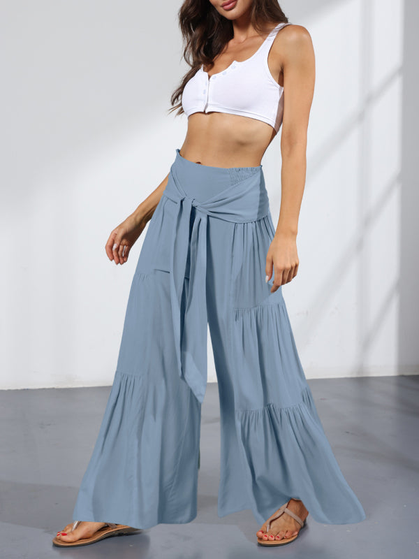 Tiered Wide-Leg Smocked Pants