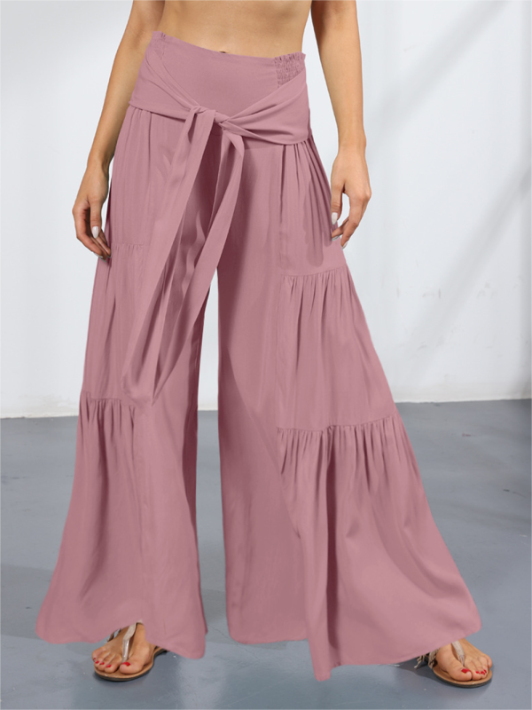 Tiered Wide-Leg Smocked Pants