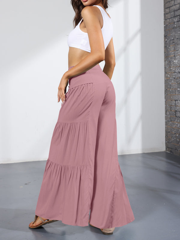 Tiered Wide-Leg Smocked Pants